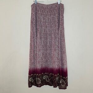 Soft Surroundings Boho Tan Red Floral Peasant Flowy Maxi Skirt Size Large
